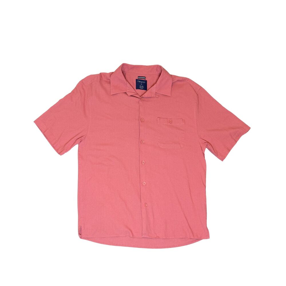 Trust Men's Pink Linen Rayon Blend Short Sleeve Button Down Shirt Size XL